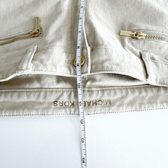 Michael Kors Womens Denim Pants Skinny Tan Gold Zip Pockets Size 12 - Picture 9 of 11